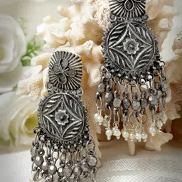 Moedbuille Silver-Plated Crescent Shaped Beaded Drop Earrings-picture-25