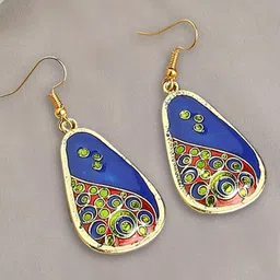 OOMPH Peacock Shaped Meenakari Drop Earrings-picture-30