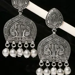 OOMPH Silver-Toned Peacock Shaped Drop Earrings-picture-31