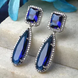 ZENEME Navy Blue Teardrop Shaped Drop Earrings image 1
