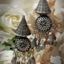 Moedbuille Silver-Plated Teardrop Shaped Beaded Drop Earrings-picture-14