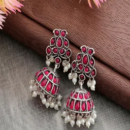 UNIVERSITY TRENDZ Silver-Plated Crystal-Studded Classic Jhumkas-picture-23