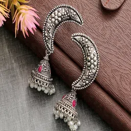 UNIVERSITY TRENDZ Silver-Plated Stone-Studded Classic Jhumkas-picture-14