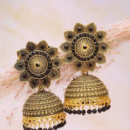Crunchy Fashion Women Gold-Plated Dome Shaped Jhumkas Earrings-picture-20