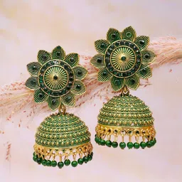 Crunchy Fashion Gold-Plated Dome Shaped Jhumkas Earrings-picture-53