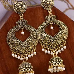 Crunchy Fashion Woman White antique Jhumkas Earrings-image-8