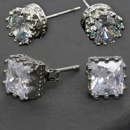 OOMPH Set Of 2 Square Cubic Zirconia Studs Earrings-picture-13