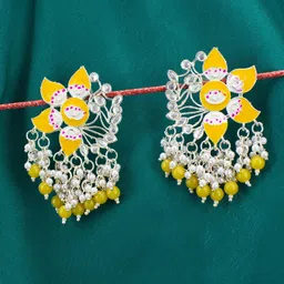 PRIVIU Silver Plated Floral Meenakari Kundan Chandbalis-picture-36