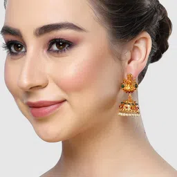 KARATCART Gold-Plated Laxmi Mata Temple Jhumkas Earrings-picture-12