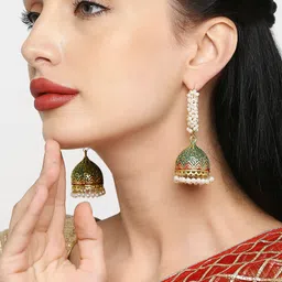 OOMPH Green Dome Shaped Jhumkas Earrings-picture-18