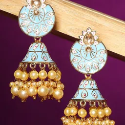 OOMPH Blue Dome Shaped Jhumkas Earrings-image-1