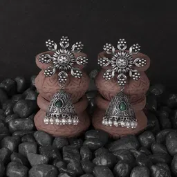 Adwitiya Collection Artificial Beads Oxidised Silver Plated Jhumkas-image-78