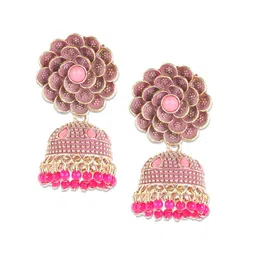 Anouk Pink Gold-Plated Dome Shaped Jhumkas image 2