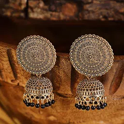 Shining Diva Gold-Plated Black Jhumkas Earrings-image-90