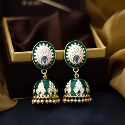 Bellofox Gold Toned & Green Artificial Beads Jhumkas-picture-16