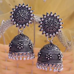 Saraf RS Jewellery Silver-Toned Oxidised Dome Shaped Jhumkas Earrings-picture-24