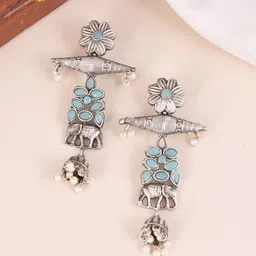 DASTOOR Gold Plated Contemporary Oxidised Drop Earrings-picture-17