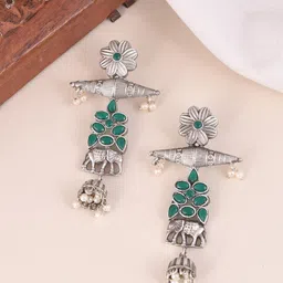 DASTOOR Gold Plated Contemporary Oxidised Drop Earrings-picture-41