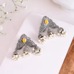 DASTOOR Silver-Plated Oxidised Classic Jhumkas-picture-10