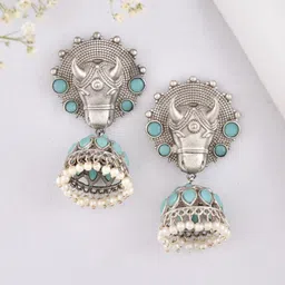 DASTOOR Silver-Plated Contemporary Jhumkas Earrings-picture-27