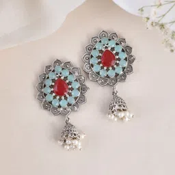DASTOOR Silver-Plated Contemporary Oxidised Jhumkas-picture-31