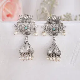 DASTOOR Silver-Plated Contemporary Jhumkas Earrings-picture-27