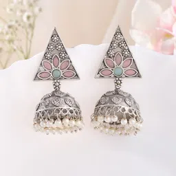 DASTOOR Silver-Plated Triangular Jhumkas Earrings-picture-35