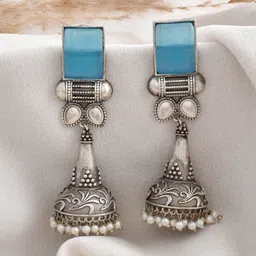 DASTOOR Geometric Shaped Oxidised Jhumkas-picture-24