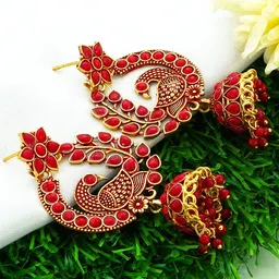 Fashion Frill Red Contemporary Jhumkas Earrings-image-80