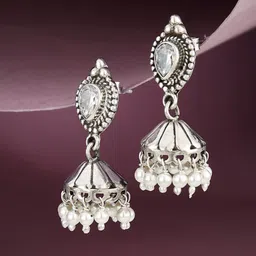 Fabindia Silver-Plated Artificial Stones Studded Contemporary Jhumkas-picture-52