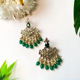 I Jewels Gold-Plated Kundan Contemporary Drop Earrings-picture-20