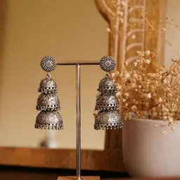 Dulcett Silver-Plated Dome Shaped Oxodised Jhumkas-picture-43