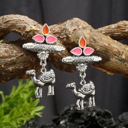 YouBella Silver-Plated Oxidised Contemporary Drop Earrings-picture-13
