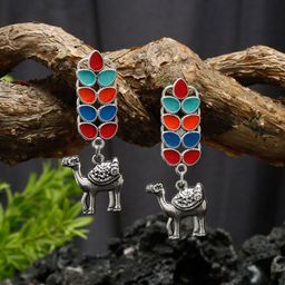 YouBella Silver-Plated Oxidised Contemporary Drop Earrings-picture-3