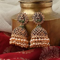 TEEJH Gold Plated Classic Jhumkas Earrings-picture-39