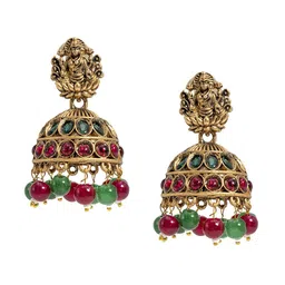 Shining Jewel - By Shivansh Gold-Plated Artificial Beads Temple Jhumkas Earrings-image-74
