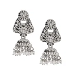 Shining Jewel - By Shivansh Silver-Plated Artificial Beads Dome Shaped Jhumkas-picture-41