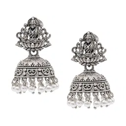 Shining Jewel - By Shivansh Silver-Plated Beaded Dome Shaped Jhumkas-image-104