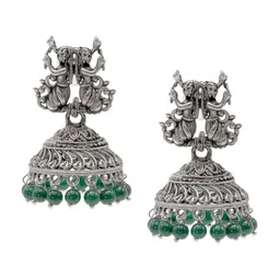 Shining Jewel - By Shivansh Silver Plated Dome Shaped Oxidised Jhumkas-picture-28