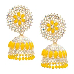 Shining Jewel - By Shivansh Gold-Plated Cubic Zirconia Studded & Beaded Jhumkas-picture-13