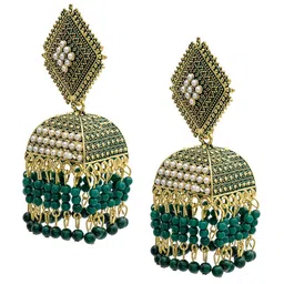 Shining Jewel - By Shivansh Gold Plated Cubic Zirconia Dome Shaped Jhumkas-picture-28