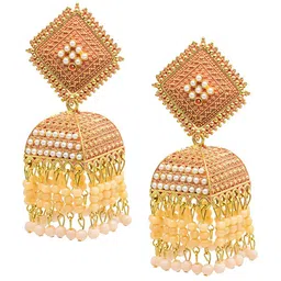 Shining Jewel - By Shivansh Gold-Plated Cubic Zirconia Studded Contemporary Jhumkas-picture-20