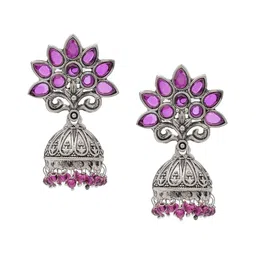 Shining Jewel - By Shivansh Silver-Plated Cubic Zirconia Dome Shaped Jhumkas-image-50