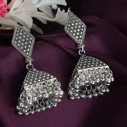 PRIVIU Silver-Plated Oxidised Geometric Jhumkas-picture-14
