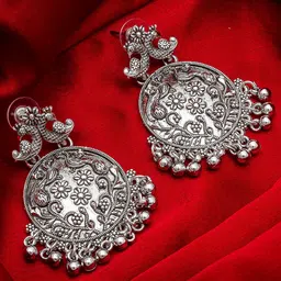 aadita Silver-Toned Contemporary German Silver Drop Earrings-picture-38