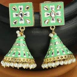 OOMPH Kundan Studded Dome Shaped Meenakari Jhumkas-picture-40
