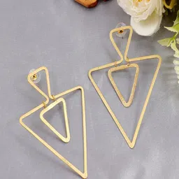 UNIVERSITY TRENDZ Gold-Plated Triangular Drop Earrings-picture-36