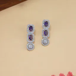 PRIVIU Rhodium-Plated Artificial Stone Studded Geometric Drop Earrings-picture-35