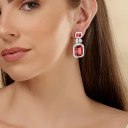 Rubans Rhodium-Plated CZ Studded Geometric Drop Earrings-picture-47