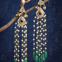 DUGRISTYLE Green & Gold-Tone & Plated Kundan Studded Classic Drop Earrings-image-61